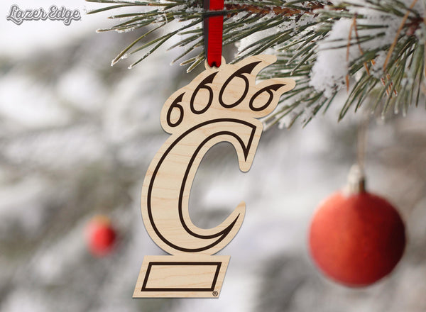 University of Cincinnati Bearcat Ornament – Crafted from Cherry and Maple Wood – Cincinnati Bearcats