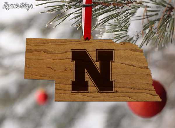 University of Nebraska N on State Ornament - Crafted from Cherry or Maple Wood - Nebraska Huskers