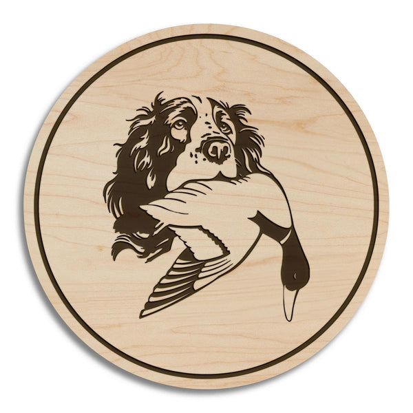 Spaniel Duck Hunting Coaster – Crafted from Cherry or Maple Wood