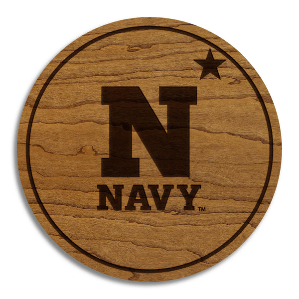 United States Naval Academy N and Star Coaster – Crafted from Cherry or Maple Wood – Navy Midshipmen