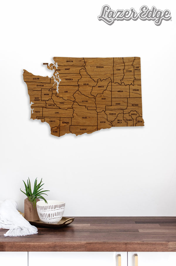 Washington County Map Wall Hanging - Crafted from Cherry or Maple Wood