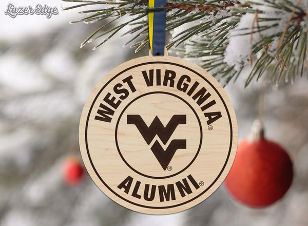 West Virginia University Alumni Ornament – Crafted from Cherry and Maple Wood – West Virginia Mountaineers