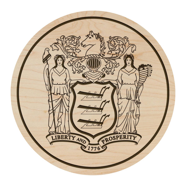New Jersey State Flag Coaster - Crafted from Cherry or Maple Wood