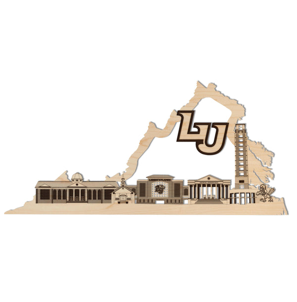 Liberty University Eagle Skyline Wall Hanging - Crafted from Cherry or Maple Wood - Liberty Eagles