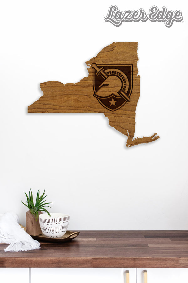 West Point Military Academy Knight and Shield on State Wall Hanging - Crafted from Cherry and Maple Wood - West Point Black Knights