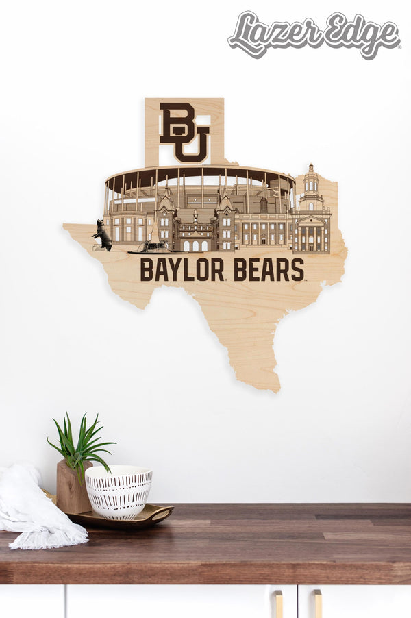 Baylor University Campus Skyline Wall Hanging - Crafted from Cherry and Maple Wood