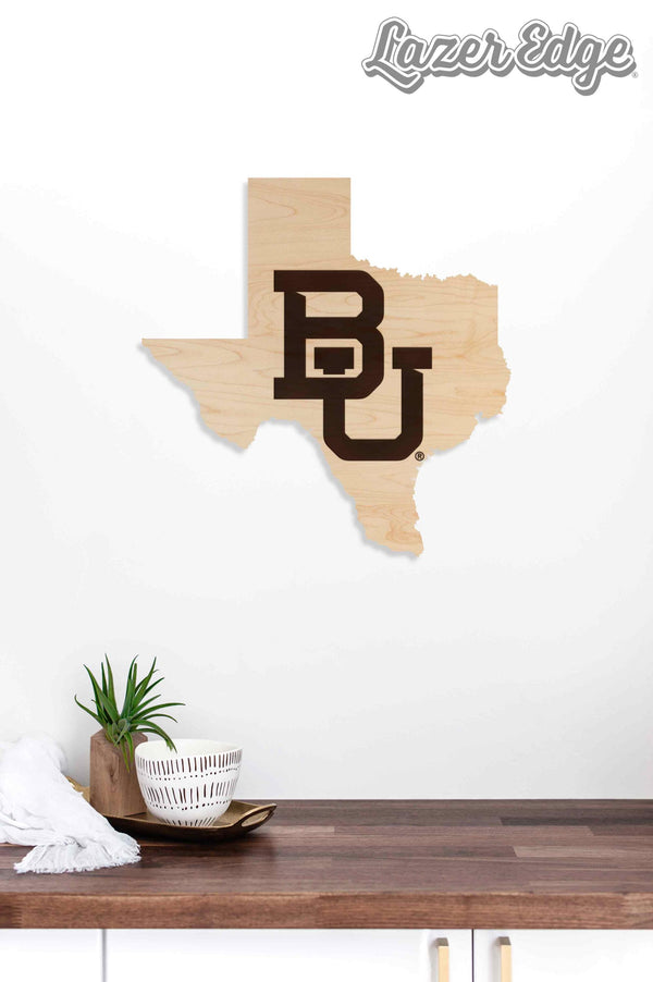 Baylor University BU on State Wall Hanging - Crafted from Cherry and Maple Wood - Baylor Bears