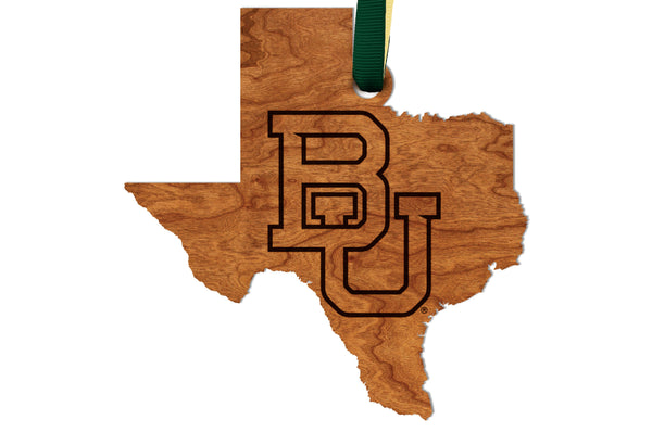 Baylor University BU on State Ornament – Crafted from Cherry and Maple Wood – Baylor Bears
