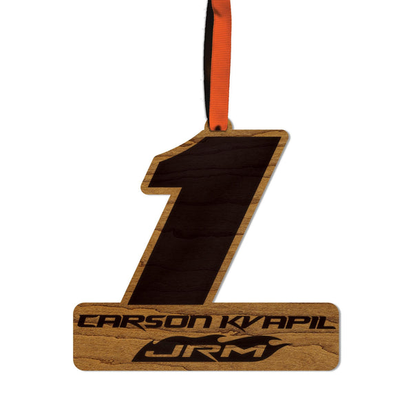 Carson Kvapil #1 Wooden Ornament  | Crafted from Cherry and Maple Wood | Made in USA | Officially Licensed by JR Motorsports