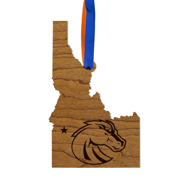 Boise State University Broncos on State Ornament – Crafted from Cherry and Maple Wood – Boise State Broncos