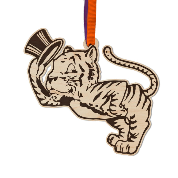 Clemson University Gentleman Tiger Ornament – Crafted from Cherry and Maple Wood