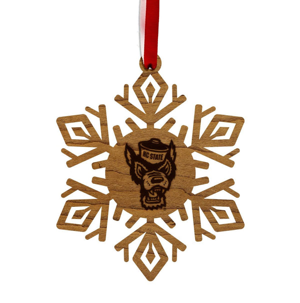 NC State University Snowflake Ornament – Crafted from Cherry or Maple Wood – North Carolina State Wolfpack
