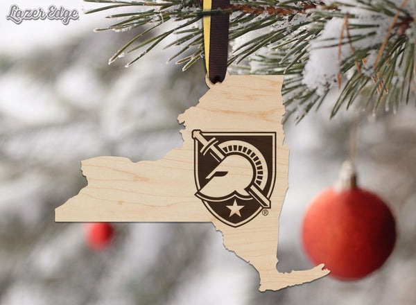 West Point University Army Shield on State Ornament – Crafted from Cherry and Maple Wood – West Point Black Knights
