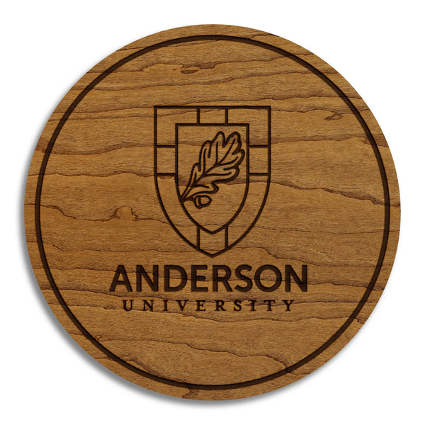 Anderson University Institution Mark Coasters – Crafted from Cherry Wood – Anderson Trojans
