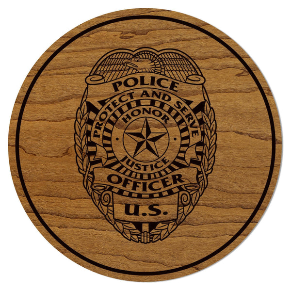 U.S. Police Officer Coaster – To Protect and Serve – Crafted from Cherry or Maple Wood