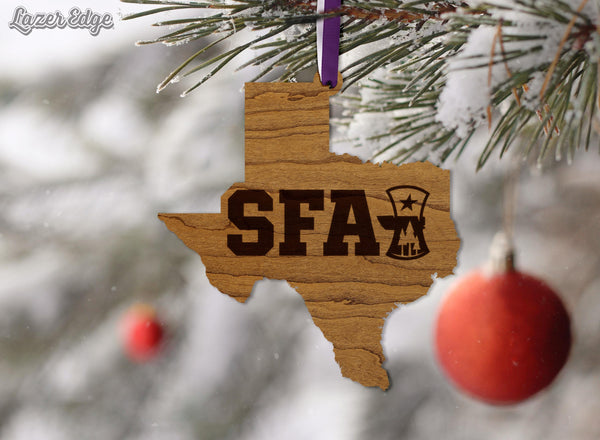 Stephen F Austin SFA Wordmark Ornament – Crafted from Cherry and Maple Wood – SFA Lumberjacks