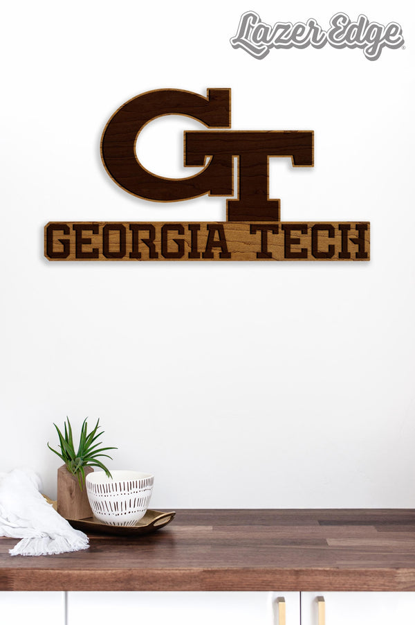 Georgia Tech Primary Mark Cutout Wall Hanging - Crafted from Cherry or Maple Wood - Georgia Tech Yellow Jackets