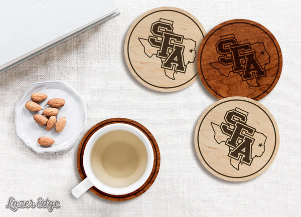 Stephen F. Austin State Logo Coaster – Crafted from Cherry or Maple Wood – SFA Lumberjacks