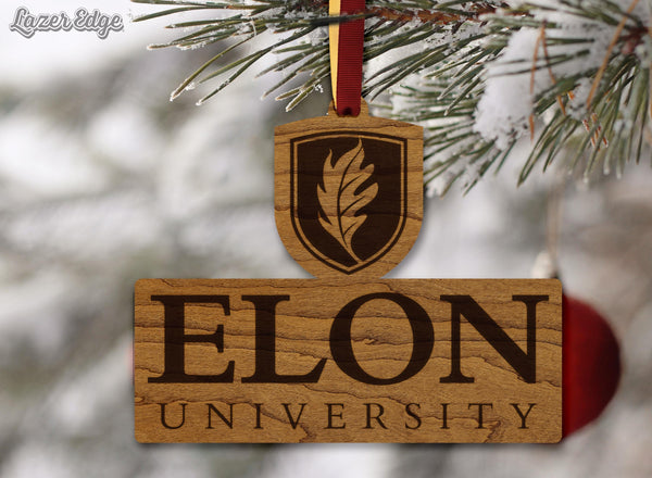 Elon University Signature Mark Ornament – Crafted from Cherry and Maple Wood – Elon Pheonix
