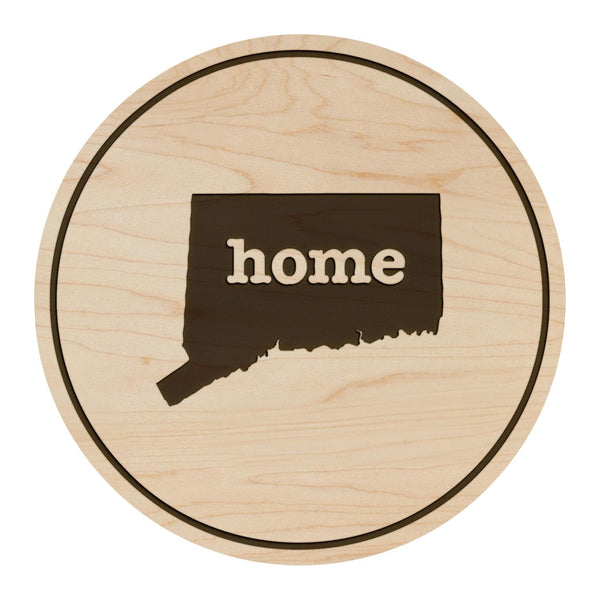 Connecticut Home State Map Coaster - Crafted from Cherry or Maple Wood