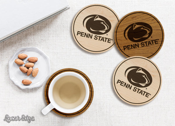 Penn State University Logo Coaster – Crafted from Cherry or Maple Wood – Penn State Nittany Lions