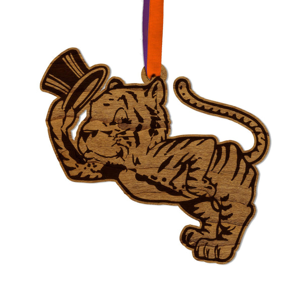 Clemson University Gentleman Tiger Ornament – Crafted from Cherry and Maple Wood