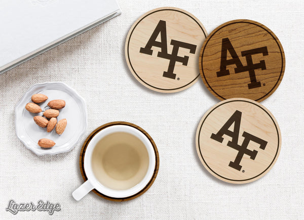 Air Force Academy Monogram Coaster – Crafted from Cherry or Maple Wood – Air Force Falcons