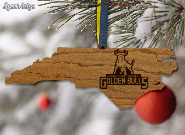 Johnson C. Smith University Golden Bulls on State Ornament – Crafted from Cherry and Maple Wood – Johnson C. Smith Golden Bulls