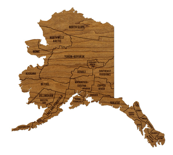 Alaska County Map Wall Hanging - Crafted from Cherry or Maple Wood