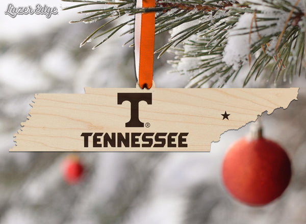 University of Tennessee Power T on State Ornament – Crafted from Cherry and Maple Wood – Tennessee Volunteers