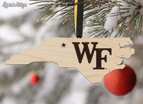 Wake Forest University WF on State Ornament – Crafted from Cherry and Maple Wood – Wake Forest Demon Deacons
