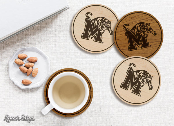 University of Memphis Block M Coaster – Crafted from Cherry or Maple Wood – Memphis Tigers