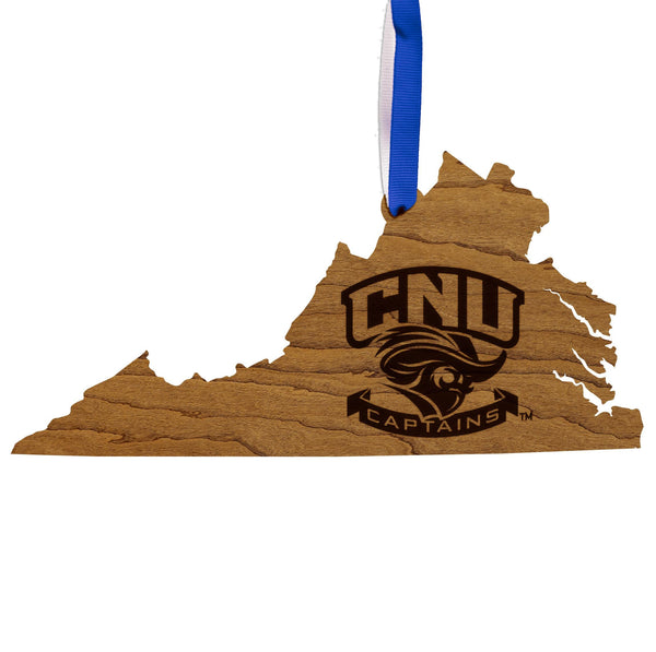 Christopher Newport University Captains on State Ornament – Crafted from Cherry and Maple Wood – CNU Captains