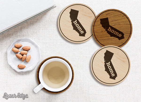 California Home State Map Coaster - Crafted from Cherry or Maple Wood