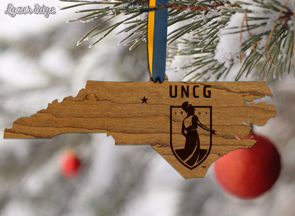 University of North Carolina Greensboro Institution Mark on State – Crafted from Cherry or Maple Wood – UNCG Spartans