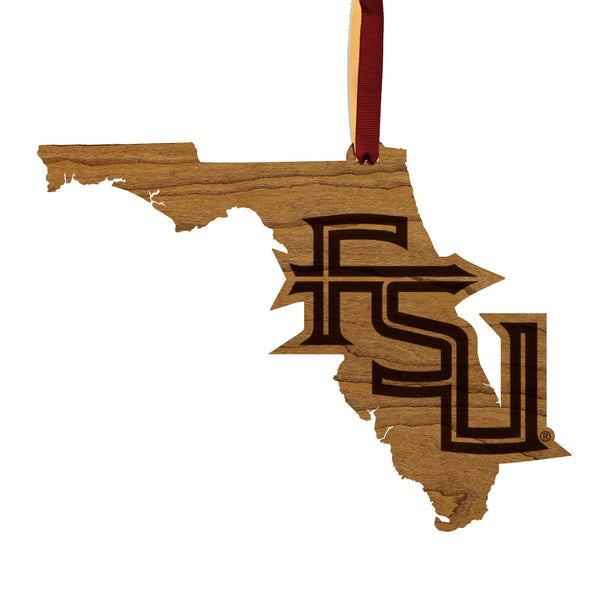 Florida State University FSU on State Ornament – Crafted from Cherry and Maple Wood – Florida State Seminoles