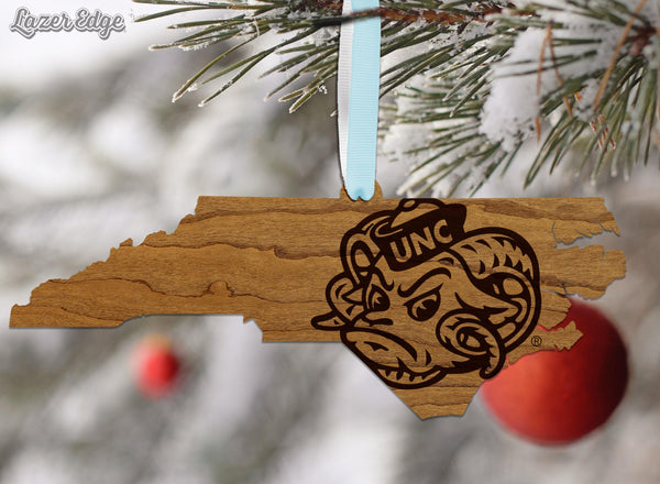 University of North Carolina Chapel Hill Ramses on State Ornament – Crafted from Cherry and Maple Wood – UNC Tar Heels