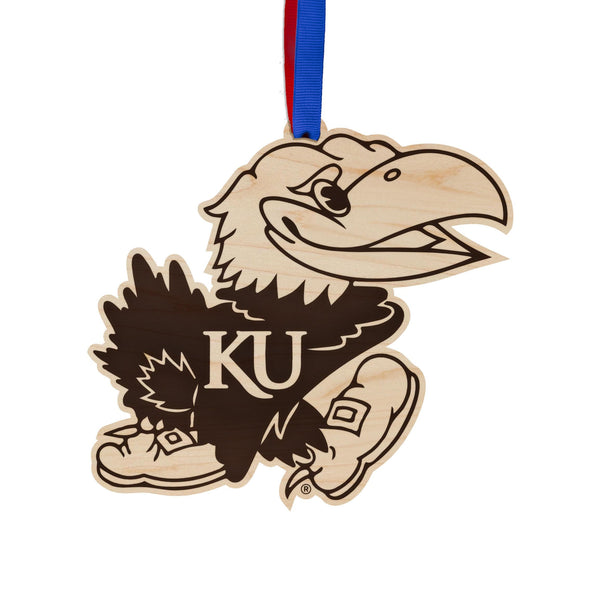Kansas University Jayhawks Ornament – Crafted from Cherry and Maple Wood – Kansas Jayhawks