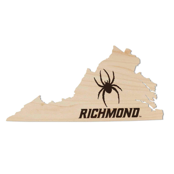 University of Richmond Spiders on State Magnet - Crafted from Cherry or Maple Wood - Richmond Spiders