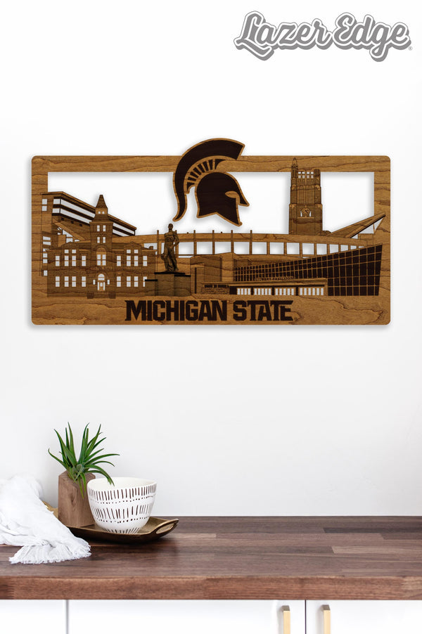 Michigan State University Skyline Wall Hanging - Crafted from Cherry or Maple Wood