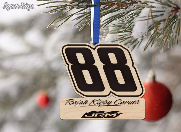 Rajah Kirby Caruth #88 Wooden Ornament  | Crafted from Cherry and Maple Wood | Made in USA | Officially Licensed by JR Motorsports
