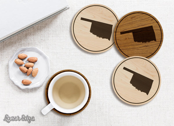 Oklahoma State Map Coaster - Crafted from Cherry or Maple Wood