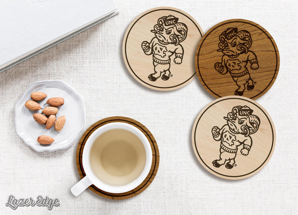 University of North Carolina Chapel Hill Strutting Ramses Coaster – Crafted from Cherry or Maple Wood – UNC Tarheels