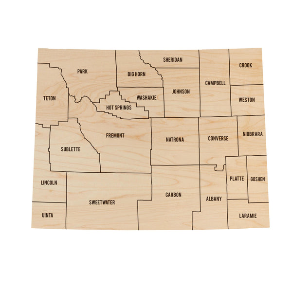 Wyoming County Map Wall Hanging - Crafted from Cherry or Maple Wood