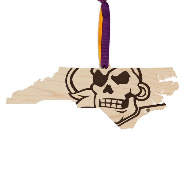 East Carolina University Pirate State of Mind Ornament – Crafted from Cherry and Maple Wood –ECU Pirates