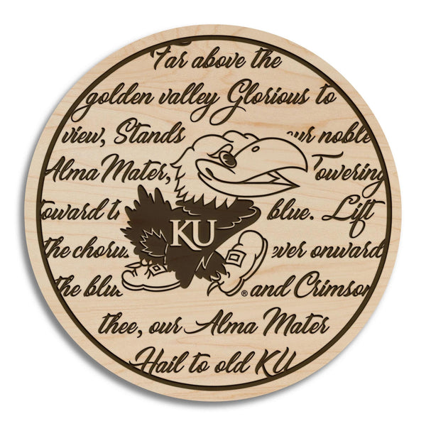 The University of Kansas Fight Song Coaster – Crafted from Cherry or Maple Wood – Kansas Jayhawks