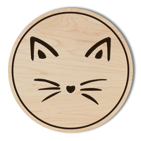 Cat Face Wooden Coaster - Crafted from Cherry or Maple Wood