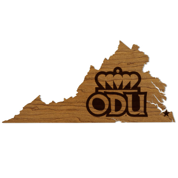 Old Dominion University Crown Logo on State Wall Hanging - Crafted from Cherry or Maple Wood - ODU Monarchs