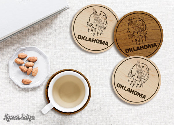 Oklahoma State Flag Coaster - Crafted from Cherry or Maple Wood