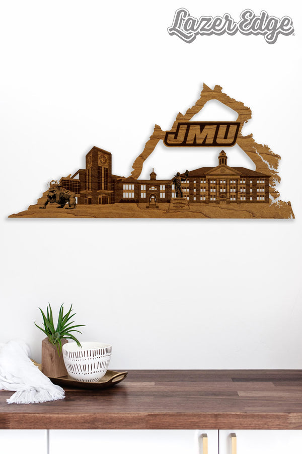 James Madison University Skyline Wall Hanging - Crafted from Cherry or Maple Wood - James Madison Dukes